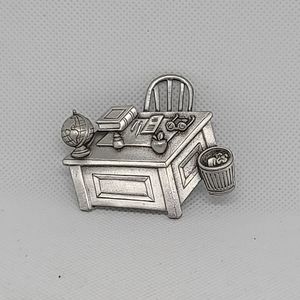 JJ" Jonette Jewelry Silver Pewter 'Teacher's Desk' with Apple, Book & Globe Pin